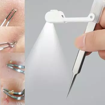 10 шт./пакет, инструменты для ухода за кожей лица, светодиодные иглы от прыщей, пинцет для угрей, пинцет для салона красоты Straight mouth серебряный