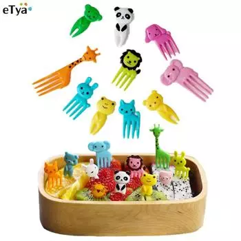 10 шт./пакет, мини-мультяшный знак животноводческой фермы, смола, фруктовая вилка, зубочистка, детская посуда для обеда, бенто, декор