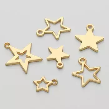 10 шт./пакет, полый, однотонный, глянцевый, с медным покрытием, подвеска в виде звезды-пентаграммы для самостоятельного изготовления ювелирных изделий, браслет, серьги, аксессуары Hollow star-6x8mm