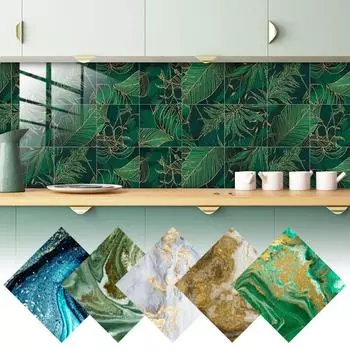 10 шт./пакет ПВХ кухонная керамическая плитка наклейки для украшения дома самоклеящиеся наклейки на стены своими руками мраморный узор настенные наклейки водонепроницаемые 10*10cm