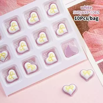 10 шт./пакет, смешанные смоляные украшения для ногтей в виде сердечек, 3D-акриловые подвески, кавайные красочные банты, инструменты для маникюра своими руками, детали синий