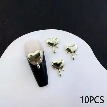 10 шт./пакет, сплав, лава, любовь, украшения для ногтей, золото, серебро, 3D, аксессуары для ногтей, профессиональные принадлежности, металлические украшения в виде сердец золотой
