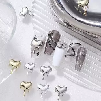 10 шт./пакет, сплав, лава, любовь, украшения для ногтей, золото, серебро, 3D, аксессуары для ногтей, профессиональные принадлежности, металлические украшения в виде сердец серебряный