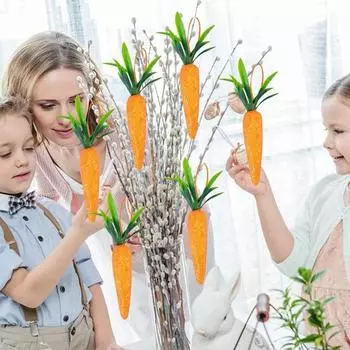 10 шт. пасхальные подвески-морковки, блестящие пенопластовые подвесные многоразовые пасхальные украшения для вечеринки, реквизит для фотосессии, искусственная морковь Large 10 pcs