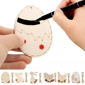 10 шт. пасхальный кулон с шнурком в форме кролика, яйца, курицы, петуха, пасхальные деревянные подвески, пасхальное украшение 1