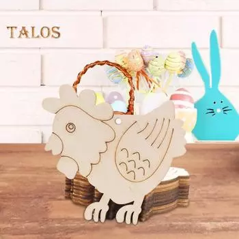 10 шт. пасхальный кулон с шнурком в форме кролика, яйца, курицы, петуха, пасхальные деревянные подвески, пасхальное украшение 2