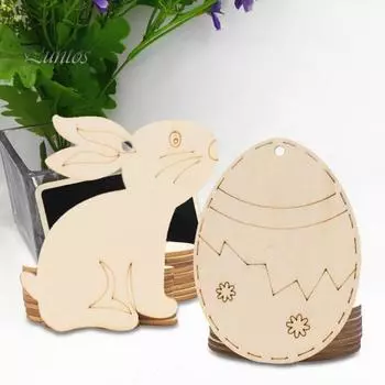 10 шт. пасхальный кулон с шнурком в форме кролика, яйца, курицы, петуха, пасхальные деревянные подвески, пасхальное украшение 1