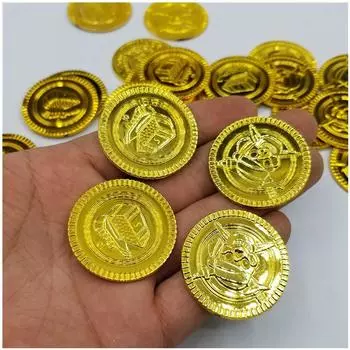 10 шт. Пиратские золотые монеты Пластиковые золотые монеты Реквизит Игровой аксессуар Забавные игрушки для детей Золотые монеты Реквизит (золотой) 10pcs/set золотой