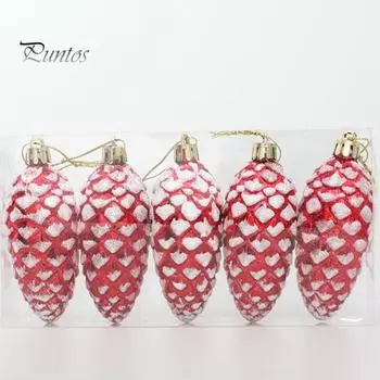 10 шт., пластиковые расписные сосновые шишки, шар, рождественские подвески с ремешком, рождественские украшения, реквизит, подвесные украшения 10 pcs красный