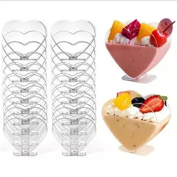 10 шт. Пластиковые стаканчики для десертов, йогуртовые муссы, порционные стаканчики в форме сердца, контейнер, столовая посуда 10pcs
