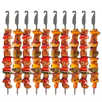 10 шт., плоские шампуры для барбекю, открытый двор, пикник, барбекю, гриль, шампуры для кебаба, палочки для барбекю