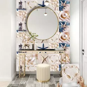 10 шт., пляжная жемчужная ракушка, плитка, наклейка, кухонный шкаф, наклейки на стены, домашний декор, самоклеящаяся водостойкая кристаллическая твердая пленка, фреска 10cmX10cmX10pcs