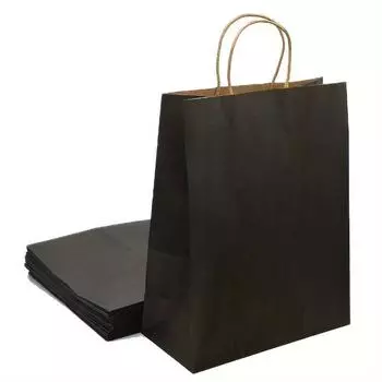 10 шт. подарочных пакетов из черной крафт-бумаги с ручками, идеально подходящих для розничных покупок, сувениров на вечеринки и упаковки подарков - экологически чистые многоразовые подарочные сумки