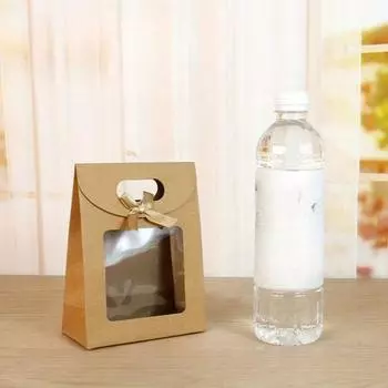 10 шт. подарочных пакетов из крафт-бумаги с прозрачным окном и ручками - экологически чистые пустые вертикальные пакеты для конфет, печенья, свадьбы, Дня благодарения 10pcs