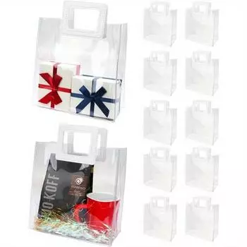 10 шт., подарочный пакет с квадратной ручкой, подарочный упаковочный пакет, подарок на день рождения, годовщину, свадьбу, подарок на вечеринку, прозрачный подарочный упаковочный пакет из ПВХ Pack of 10 белый