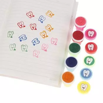 10 шт., подарочный штамп для зубов со смайликами и зубами для детей, самоклеящиеся чернила, штампы с рисунком зуба, наклейка-печать, сувениры для стоматологии