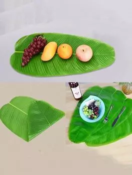 10 шт. подставок под тарелки в виде банановых листьев, искусственные банановые листья для гавайской вечеринки, тематические украшения для вечеринок в стиле джунглей, дорожки для стола, центральные элементы, подставки под тарелки 36x18.5cm