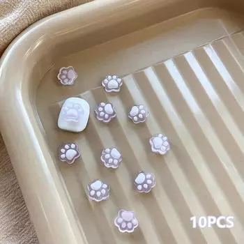 10 шт., подвеска для ногтей в виде кошачьей лапки, мультяшные украшения для маникюра, мини-украшение для 3D-дизайна ногтей белый
