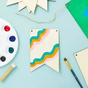 10 шт. Подвеска из дерева с флагом, сделай сам, чума, неокрашенный знак, пустые деревянные диски, баннерные знаки для поделок, незаконченная доска, подвесная пластина 14.90X9.70X0.20CM