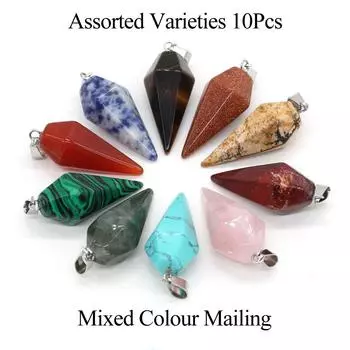 10 шт., Подвеска-кристалл для исцеления ауры, Натуральный камень Розовый кварц, Агат, Малахит, Конические шармы для изготовления ювелирных изделий, DIY, Декор для ожерелья, Аксессуары 10Pcs/1.53.3cm