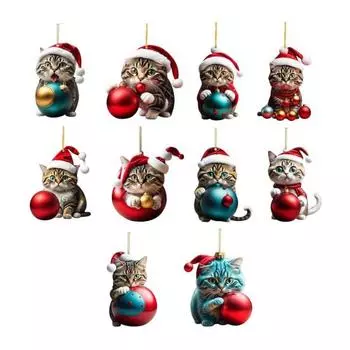 10 шт. Подвеска на зеркало заднего вида автомобиля, 2D акриловый котик, украшение для рождественской елки, аксессуар для интерьера автомобиля 10pcs
