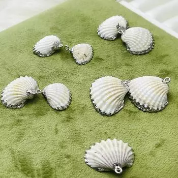 10 шт., Подвеска-шарм из белой натуральной ракушки, сплав цинка, серебристый край, для самостоятельного изготовления унисекс ожерелий, изготовления ювелирных изделий, уникальный декоративный элемент для возвращения в школу 10Pcs/22-2622-28mm белый