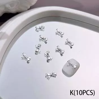 10 шт., подвески для дизайна ногтей, 3D бант, ювелирные изделия для дизайна ногтей, сплав, галстук-бабочка, золотые блестящие аксессуары для ногтей, салон маникюра, подарок