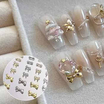 10 шт., подвески для дизайна ногтей, 3D бант, ювелирные изделия для дизайна ногтей, сплав, галстук-бабочка, золотые блестящие аксессуары для ногтей, салон маникюра, подарок