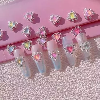 10 шт., подвески для ногтей из сплава со стразами для ногтей в форме сердца, аксессуары для дизайна ногтей, принадлежности для дизайна ногтей для женщин и девочек, украшения для ногтей