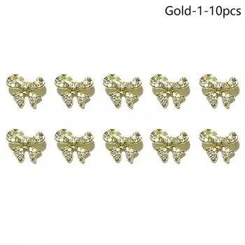 10 шт., подвески для ногтей из сплава, ретро, золотистая, серебряная лента с бабочкой и бантом, блестящие детали для ногтей, аксессуары для украшения ногтей «сделай сам» 1 серебряный