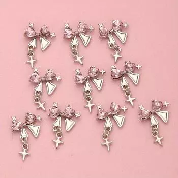 10 шт., подвески для ногтей со звездами и бантом из сплава со стразами, аксессуары для дизайна ногтей, принадлежности для дизайна ногтей для женщин и девочек