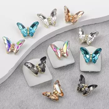 10 шт. подвески для ногтей в виде бабочек со стразами из хрустального стекла, аксессуары для дизайна ногтей из сплава, принадлежности для дизайна ногтей для женщин и девочек