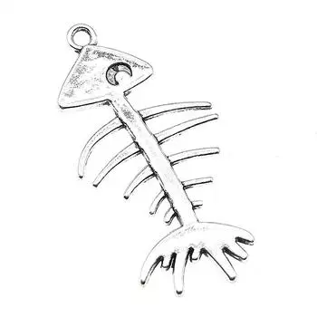 10 шт., подвески из рыбьей кости, античное серебро, цвет цинкового сплава, 42X21 мм