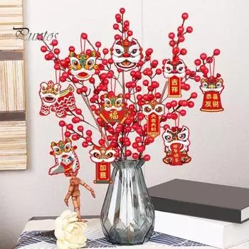 10 шт., подвесное украшение для танца льва со шнурком, 2024 год Дракона, китайский весенний фестиваль, подвесное растение в горшке, новогодний кулон 10Pcs