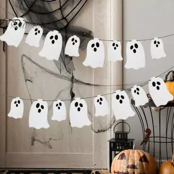 10 шт., подвесной баннер с призраком на Хэллоуин, белый блестящий Хэллоуин, гирлянда с призраком для домов с привидениями, настенные дверные проемы 1 Set