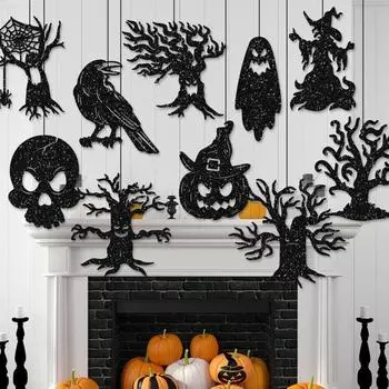 10 шт., подвесные украшения на Хэллоуин, черный призрак, череп, тыква, ведьма, дерево, ворона, кулон, вечеринка на Хэллоуин