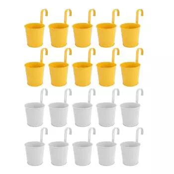 10 шт. подвесных цветочных горшков со съемными крючками для комнатных растений на открытом воздухе металлические ведра настенный забор для дома D Yellow