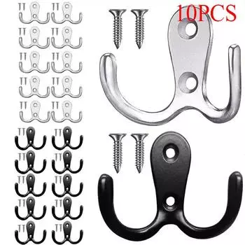 10 шт. полированные хромированные металлические двойные крючки для шляп, вешалка для одежды на дверь, стену 10PCS серебряный