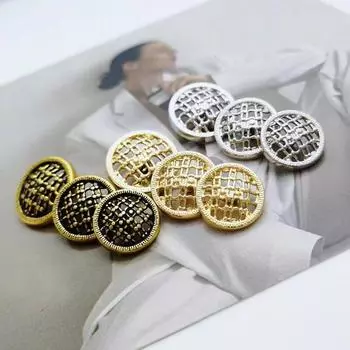 10 шт., полые металлические пуговицы, черные, серебристые, золотые пуговицы, круглые декоративные пуговицы для одежды, аксессуары для шитья, поделки своими руками 18mm10pcs