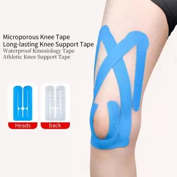 10 шт. предварительно нарезанной кинезиологической ленты для колена, водонепроницаемая спортивная лента для поддержки колена, спортивная фитнес-лента для бега, пешего туризма, верховой езды синий