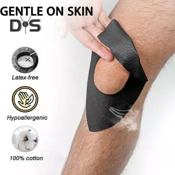 10 шт. предварительно нарезанной кинезиологической ленты для облегчения боли в коленях, эластичной водонепроницаемой спортивной ленты для поддержки стабильности колена чёрный