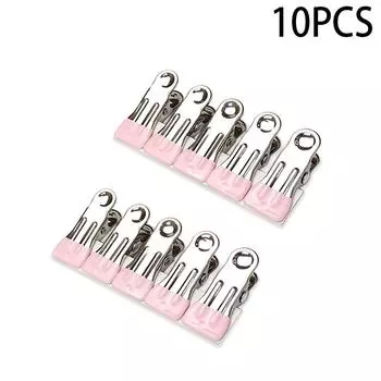 10 шт. прищепки из нержавеющей стали для дома, многоцелевые, ветрозащитные, нескользящие, не оставляющие следов, фиксированные зажимы для проветривания розовый