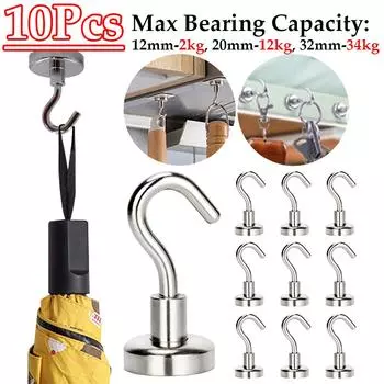 10 шт. прочные магнитные крючки, несущие нагрузку, домашняя кухня, барные крючки для хранения, крючки для хранения ключей, вешалки для ванной комнаты, магнитный крючок 10pcs
