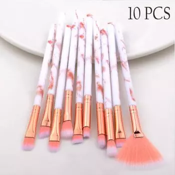 10 шт., профессиональный набор кистей для макияжа с мрамором, женские тени для век, румяна, кисти, косметический набор розовый