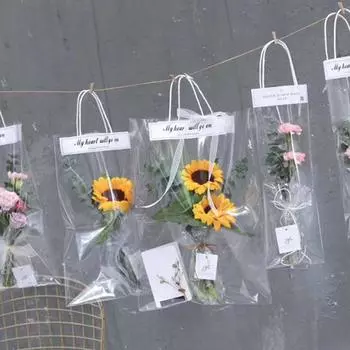 10 шт. Прозрачная длинная сумка из ПВХ, прозрачная упаковка для цветов, цветочные букеты, флористические украшения, праздничные подарочные пакеты для вечеринок 15x20cm&Transparent
