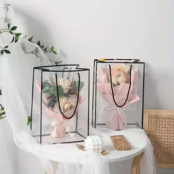 10 шт. прозрачная сумка-тоут черного/белого/светло-оранжевого цвета с цветочным узором, подарочные пакеты для вечеринки на День святого Валентина/День матери/День рождения