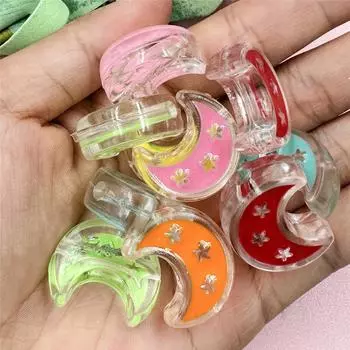 10 шт. прозрачные акриловые бусины, свободные бусины 20,8*24,8 мм, изогнутая цепочка с луной и звездой для мобильного телефона, аксессуары из бисера, ювелирные изделия «сделай сам» красный