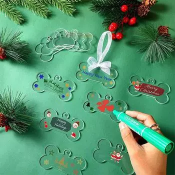 10 шт., прозрачные акриловые рождественские украшения для собак Bo-ne, пустые прозрачные украшения для рождественской елки, акриловые украшения с лентой для рождественских праздничных тегов One Size