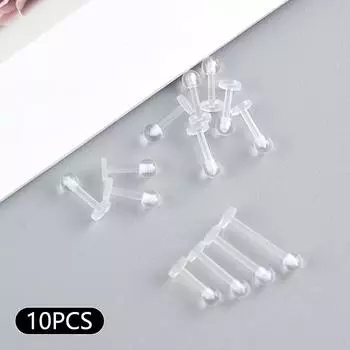 10 шт., прозрачные акриловые серьги-гвоздики для пирсинга губ, серьги-гвоздики для хряща уха, козелок 1.2*6mm