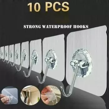 10 шт. Прозрачные настенные крючки для ванной комнаты, водонепроницаемые, маслостойкие, самоклеящиеся крючки, многоразовые бесшовные подвесные крючки, кухонный крючок 10pcs